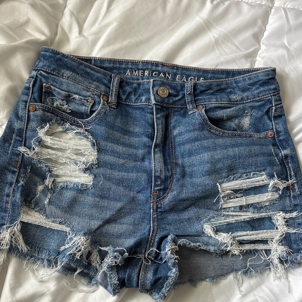 American Eagle Outfitters Women's Distressed Blue Jean Shorts